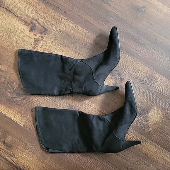 NIB NINE WEST Black Buyah Pointed Toe Kitten Heel Dress Heeled Boots, Wide 10 - Picture 2 of 8